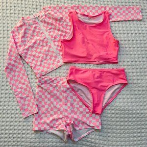 Old Navy 4-Piece Tankini & Zip-Front Rashguard Swimsuit Set for Girls